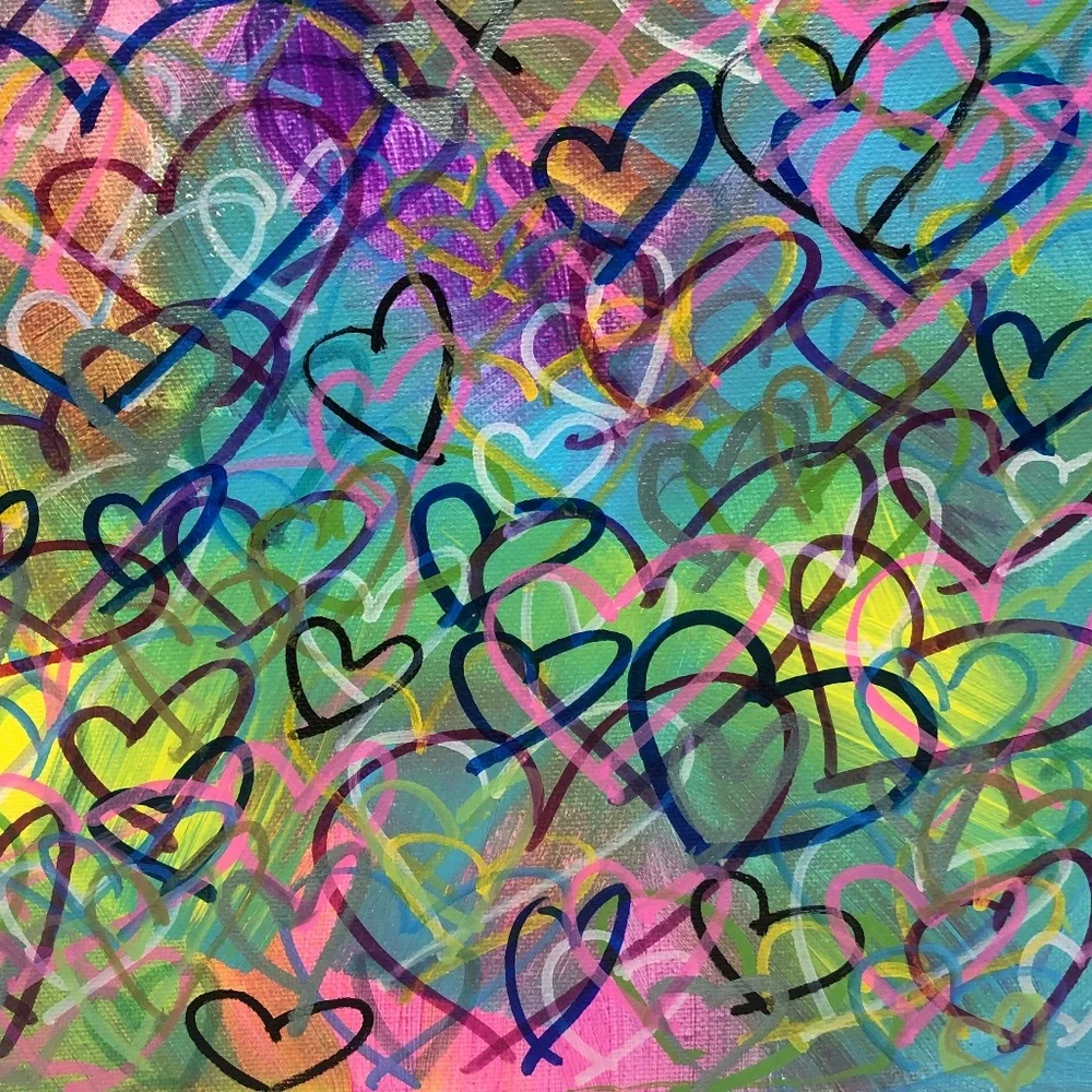 HANDCRAFTED VIBRANT GRAFFITI HEARTS POP ART MULTICOLOR